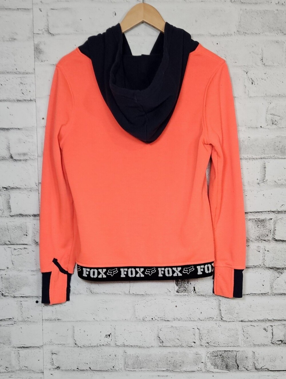 Fox Racing Neon Coral Full Zip Hoodie Thumbhole Athletic Jacket Medium - Picture 3 of 13